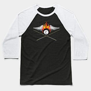 Billiards Player And Flaming 8 Ball Baseball T-Shirt